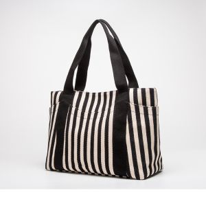 Simple Stripe Diagonal Canvas Tote Bags Single Shoulder Bag