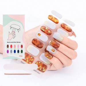 High gloss Irregular bronzing lines Marble leopard print semi curing gel nail