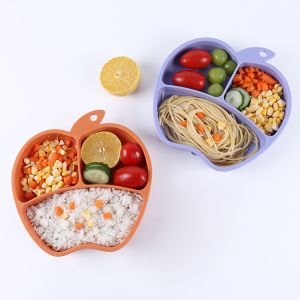 Quality Apple Shape Silicone Baby Tray Custom Suction Feeding Plate Set for sale