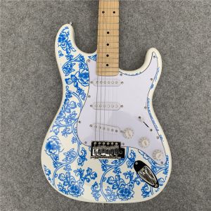 China High Quality blue and white porcelain electric guitar white guitar birthday present free shipping on sale