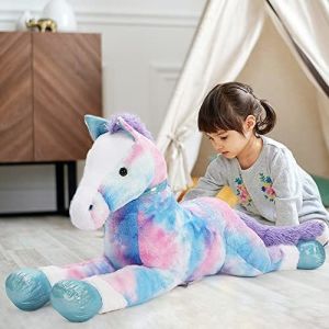 MorisMos Large 35 Inch Soft Blue Horse Stuffed Animal Pillow PP Cotton Pony