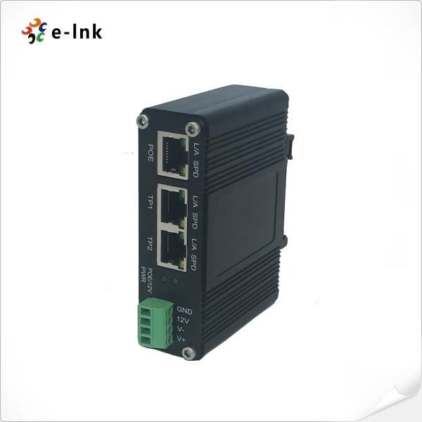Industrial IEEE802.3af/at PoE Splitter with 2-port switch function, output