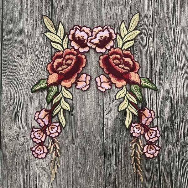Colourful Floral Embroidered Applique Patches , Polyester Sew On Flower Appliques