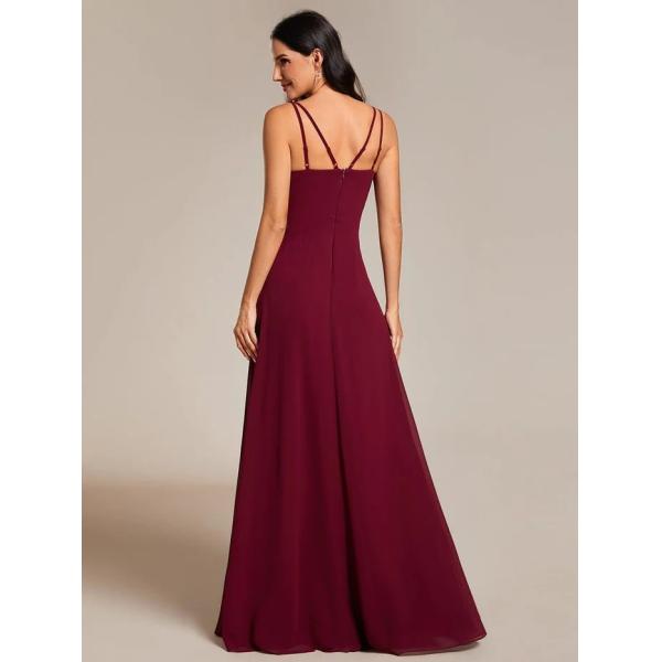 Sexy Empire A-line Adjustable Straps V-neck Pleated Burgundy Chiffon Prom Dress