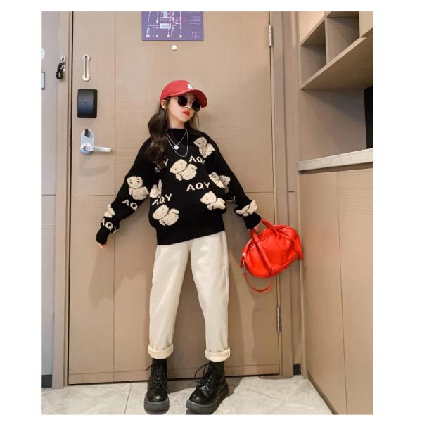 Thickened Childrens Spring Clothes Embroidery Craft Bear Sweater And Jogger