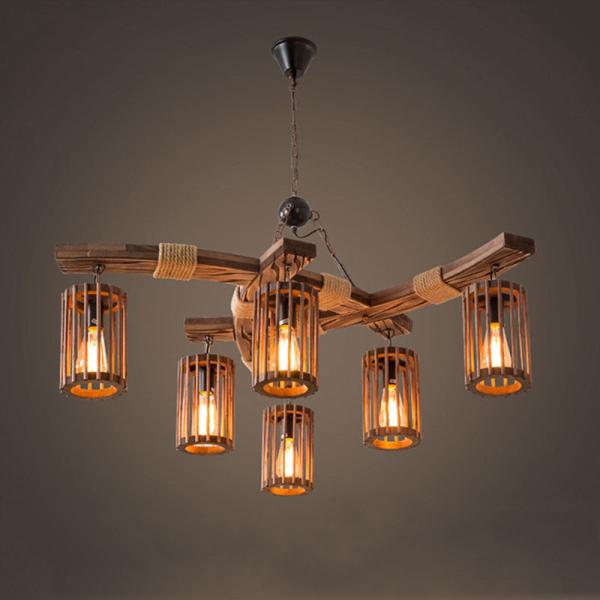 Industrial Vintage American Boat Wooden Chandelier Hot Pot Shop Restaurant Bar Wooden Glass Lamp(WH-VP-238)