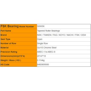 P2 Tapered Roller Bearings NSK 32005X Single Row Roller Bearings