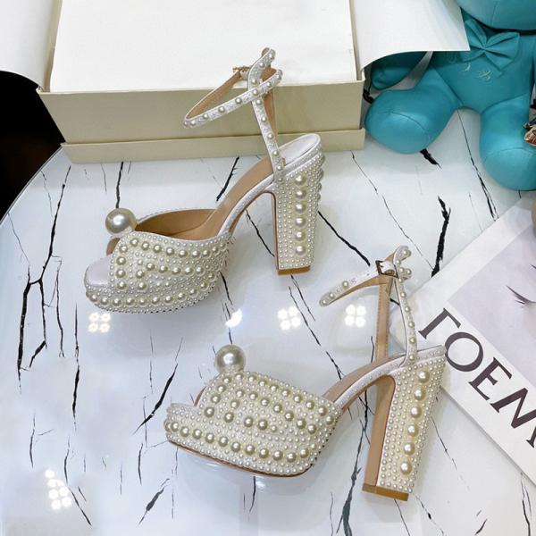 Pearl inlaid design women's high heel sandals,open toe height increasing women sandals