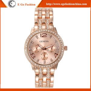 GV01 Rose Gold Luxury Geneva Watch Alloy Watches for Woman Lady Dress Watch