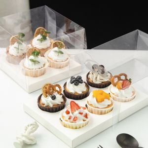 China OEM PET Cupcake Transparent Clear Box Folding Carry Out With Divider Handle on sale