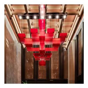 Custom Chinese Restaurant Chandelier Modern Style Creative Acrylic Square Center