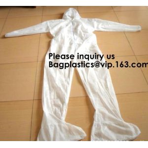 Light Duty Disposable Protective Coveralls Suit Attached Non-Woven Fabric Hood Elastic Wrist Ankles and Waist Serged Sea