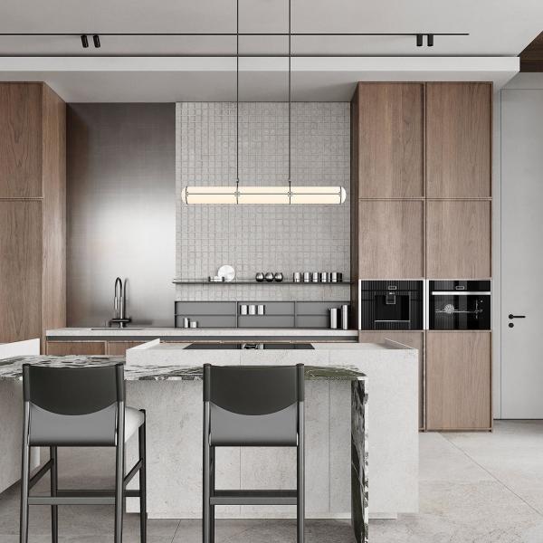 Custom Modern Complete Island Kitchen Furniture White PVC Wood Cabinet Sets Glass Door for Villa Project MDF Carcase