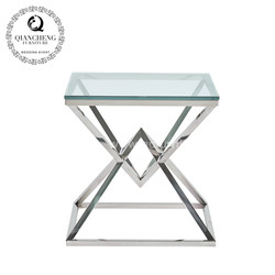 50cmx50cmx55cm Stainless Steel Side Tables For Living Room with Glass Top