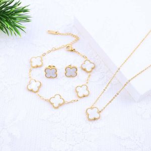 Stainless Steel Gold Plated Anti-Tarnish Clover Jewelry Set For Girls & Women