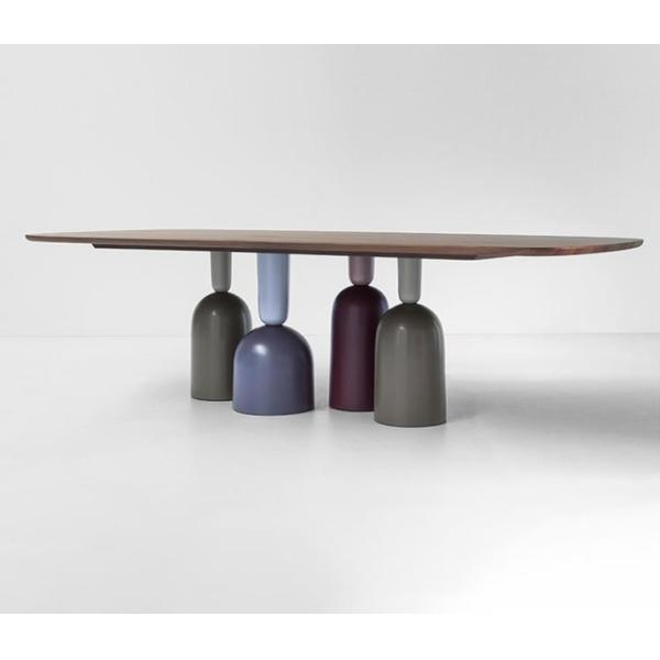 Customized Walnut Color Metal Base Dining Table Rectangular Shape