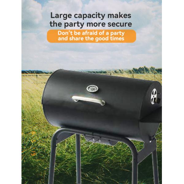 Smokeless Barrel Smoker BBQ Grill with Piezoelectric Ignition and Convenient Table