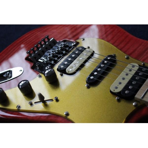 New Top quality , red Tiger Flame Electric Guitar Solid Basswood Body strato Maple Fingerboard caster Steel String