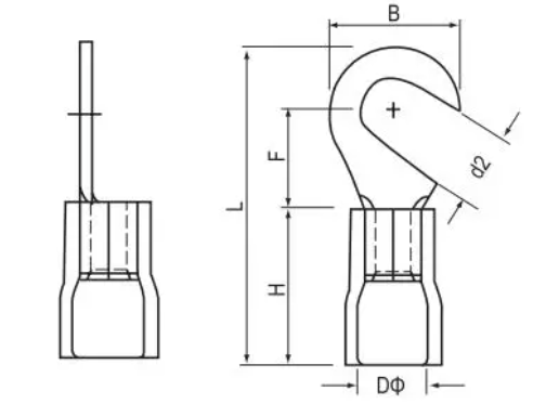 Pre Insulated Hook Connecting Electrical Terminals Lugs HV1.25-3.5 Series Pvc