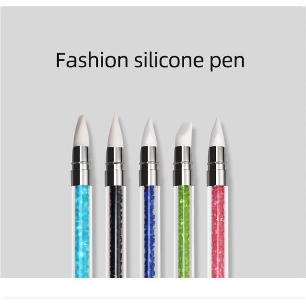 5Pc Dual-ended Nail Scrubbing Brush Rhinestone Handle Silicone Nail Brush