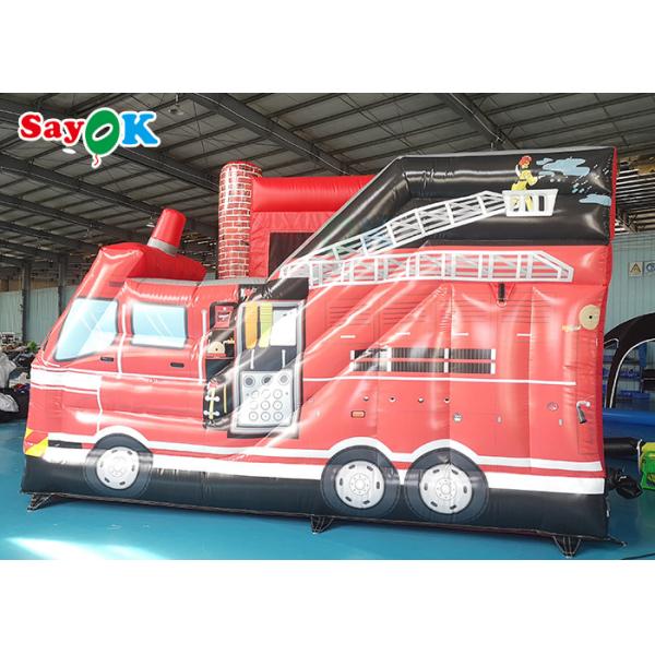 Fire Truck Themed Inflatable Bouncing Castle For Children Amusement Park
