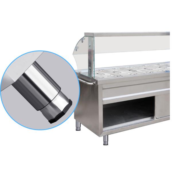 Stainless Steel Bain Marie Cabinet Commercial Working Table With Glass Top Shelf For Hotel