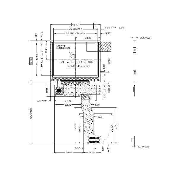 1.77 Inch Sunlight Readable TFT , 30 Pins MCU Interface , 160x128 LCD Display