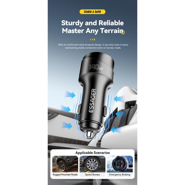 ESSAGER ES-CC19 Series 140W Car Phone Charger The Essential Car Charger with FCP Function