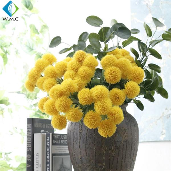 Buy Yellow White Fake Flower Bouquet , Ball Shape Artificial Chrysanthemum Flowers at wholesale prices