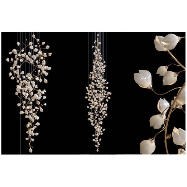 White Magnolia Flower Glass Custom Chandelier For High End Hotel Banquet Hall
