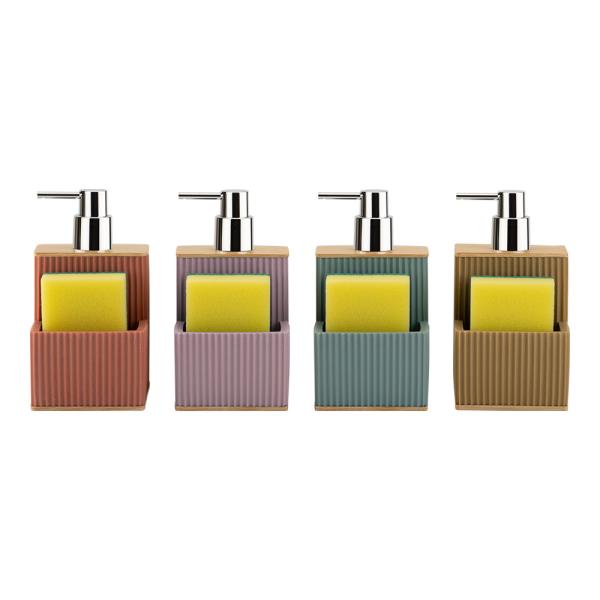 Buy 2N1 Sand stone soap dispenser Fauxwood top & vertical stripe Chrome ABS pump head sponge on front pocket utility sink caddy kitchen utensil caddy at wholesale prices