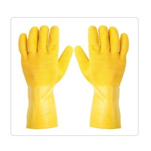 China Yellow Waterproof Outdoor Rubber Chemical Resistant Gloves on sale