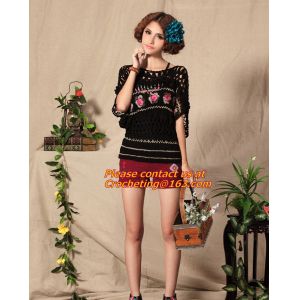 Handmade Crochet Multicolour Three-Dimensional Rose Cutout Knitted Sweater Pull
