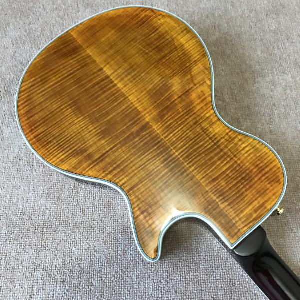 New high quality Custom LP left hand electric guitar, Ebony guitar, Flame Maple Top & Back, Double F hole, free shipping