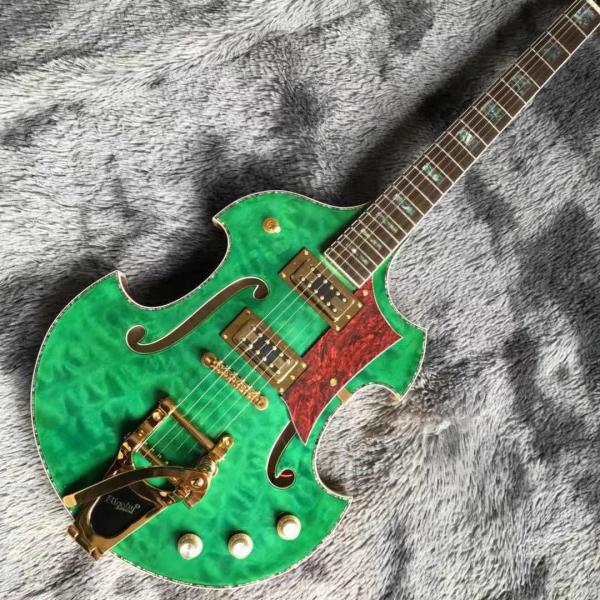 2021 Custom Grand Special Irregular Shape Body Semi-Hollow Body Electric Guitar in Green