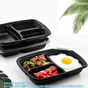 Takeaway Microwavable Plastic Disposable 3 Compartment Bento Food Storage Lunch