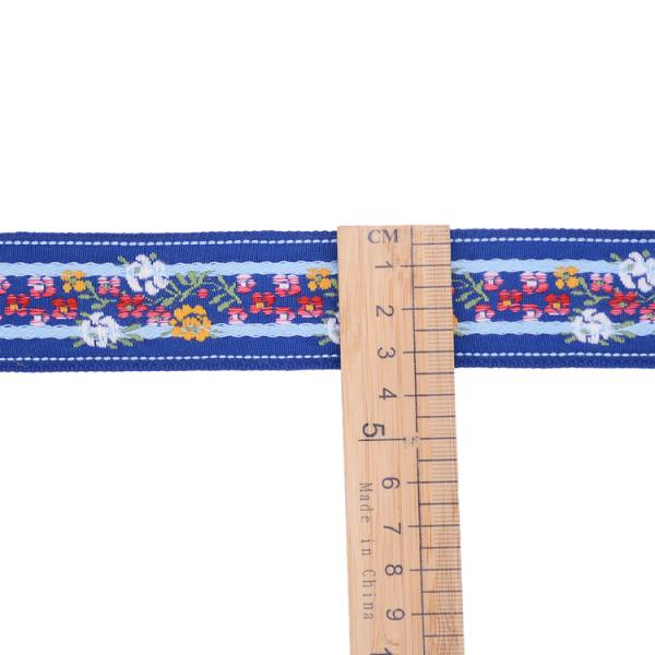 Blue Black Daisy Polyester 35mm Jacquard Ribbon Trim