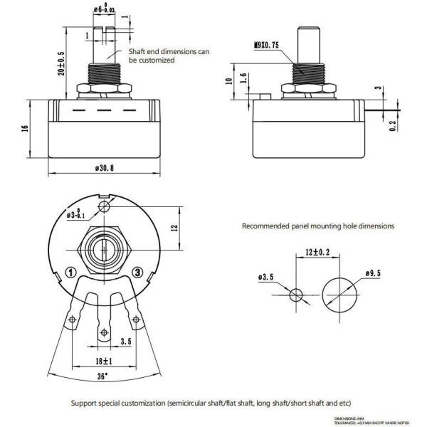 OEM rotary Single Turn Carbon Film Potentiometer RV30 30mm