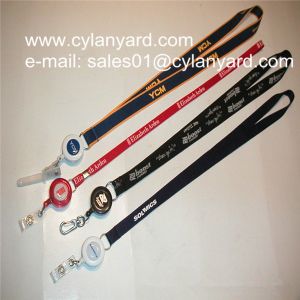 Id badge neckstrap with epoxy dome retractable pull reel,