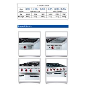 Professional Gas Powered Restaurant Cooking Equipment in Stainless Steel