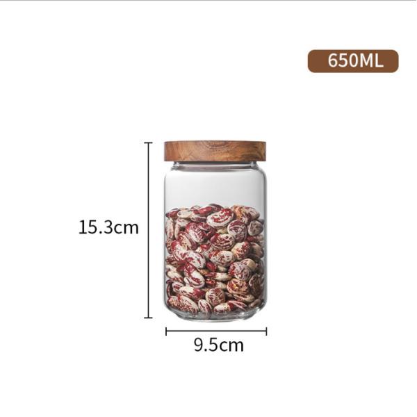 0.4L 0.5L Clear Glass Kitchen Canisters With Wooden Lids Engraving LOGO
