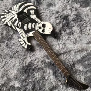 Top Quality 6 Strings Bones Black Skull Electric Guitar