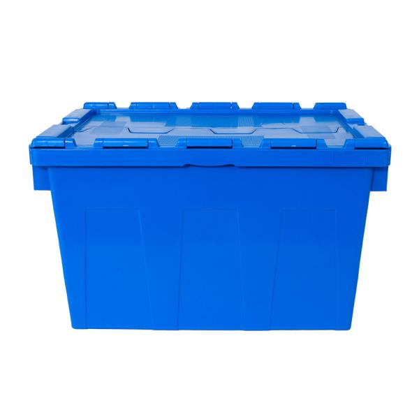 PP Logistic Transport Attached Lid Nestable Moving Crate Plastic Turnover Tote