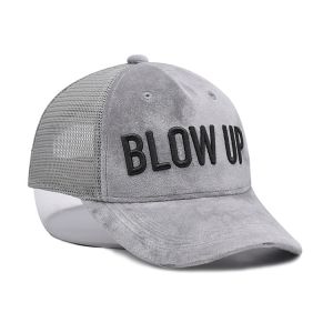 Gray Suede Trucker Hat 3d Embroidered 5 Panel Mesh Cap