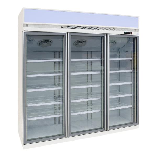 3 Door Restaurant Upright Glass Door Fridge Ventilated Cooling System For Drinks