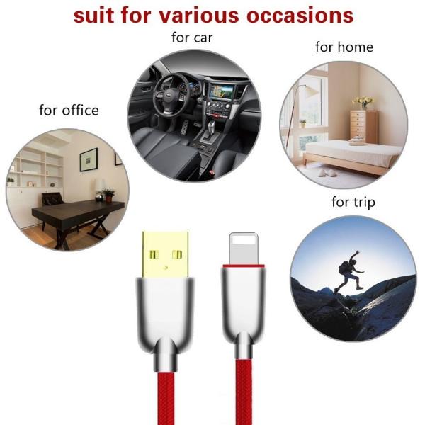 Metal Alloy Nylon Braided USB Data Cable 3 Feet 8 Pin 2A For IPhone Fast Quick Charging