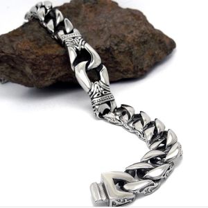 Antique Men's Titanium Stainless Steel Curb Link Chain Buckle Bracelet 8.5