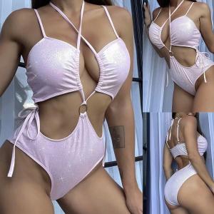 China Hot Stamping Ladies One Piece Swimsuit Hot Pink One Piece Bathing Suit Special Fabric on sale