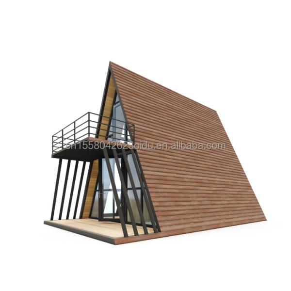 Resort Triangle Shape Wooden House Steel Frame with Galvanized Steel Bending 180g and 50/75/100mm Wave Sandwich Panel Walls