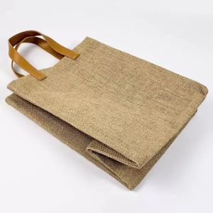 Pu Handles 100% Burlap Fabric Jute Tote Bags BSCI Approved
